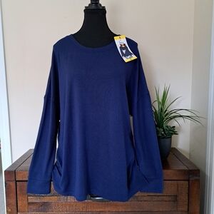Felina Soft Knit Top Medieval Blue Women's Small Oversized Knit Loose Fit Shirt